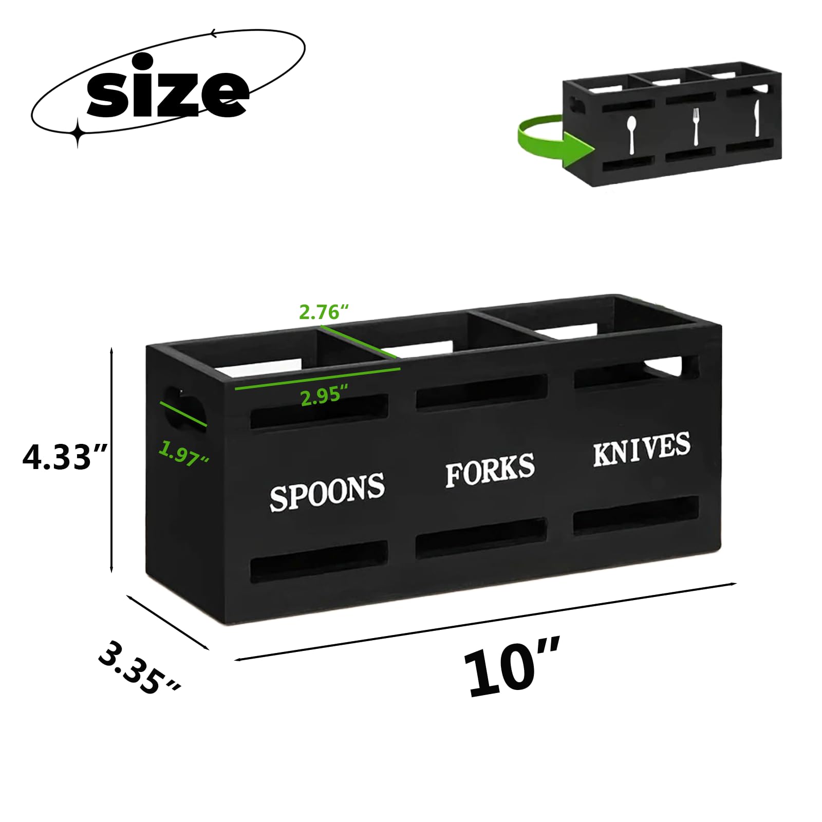 LONG TAO Kitchen Utensil Holder Wooden Cutlery Holder Black Silverware Utensil Caddy Cutlery Organizer Wood Silverware Containers for Kitchen Countertop Spoons Forks Knives Cooking Tools Storage