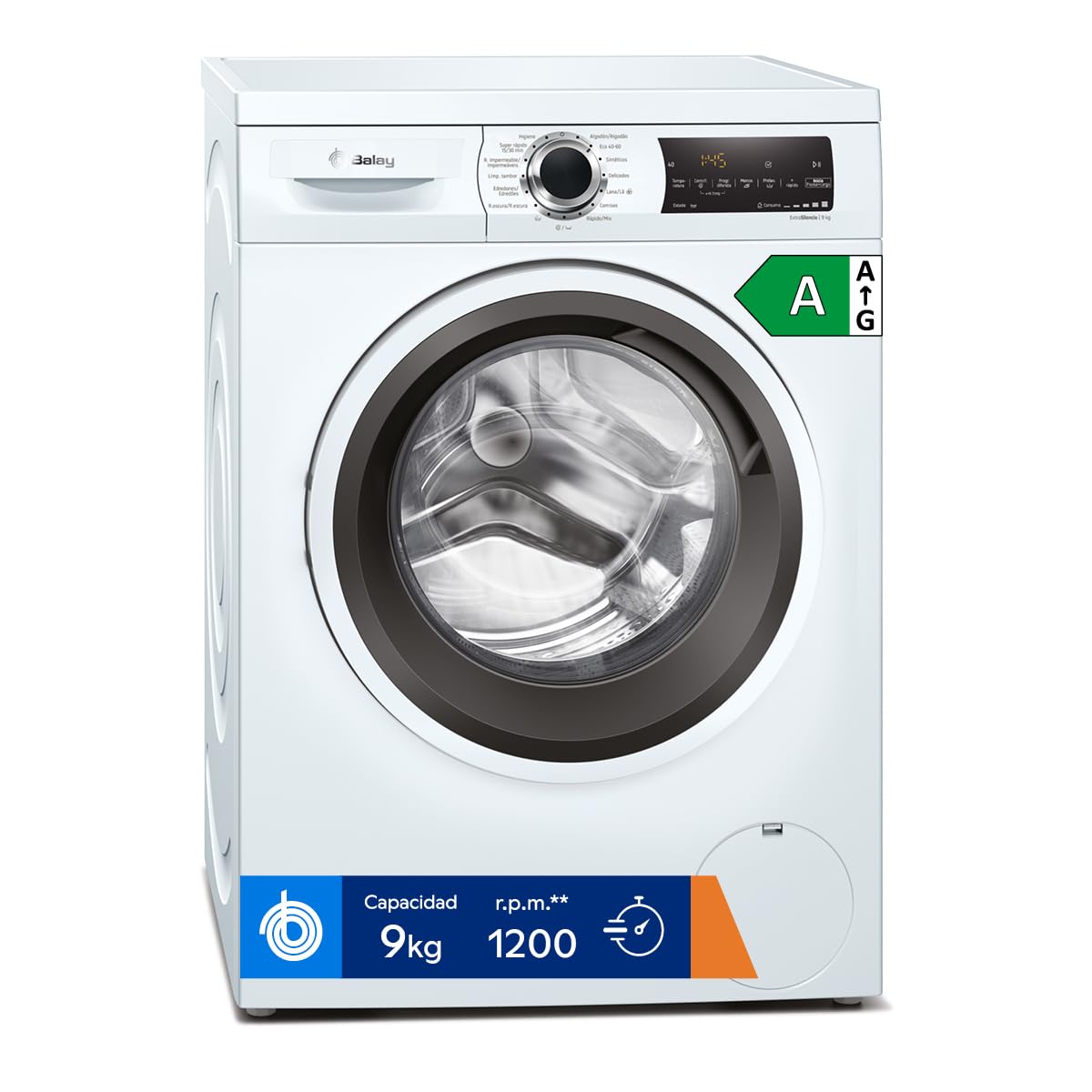 Balay - Washing machine, free installation, 9 kg, Super Fast and Fast Program/mix, White, 3TS993BP, standard entry