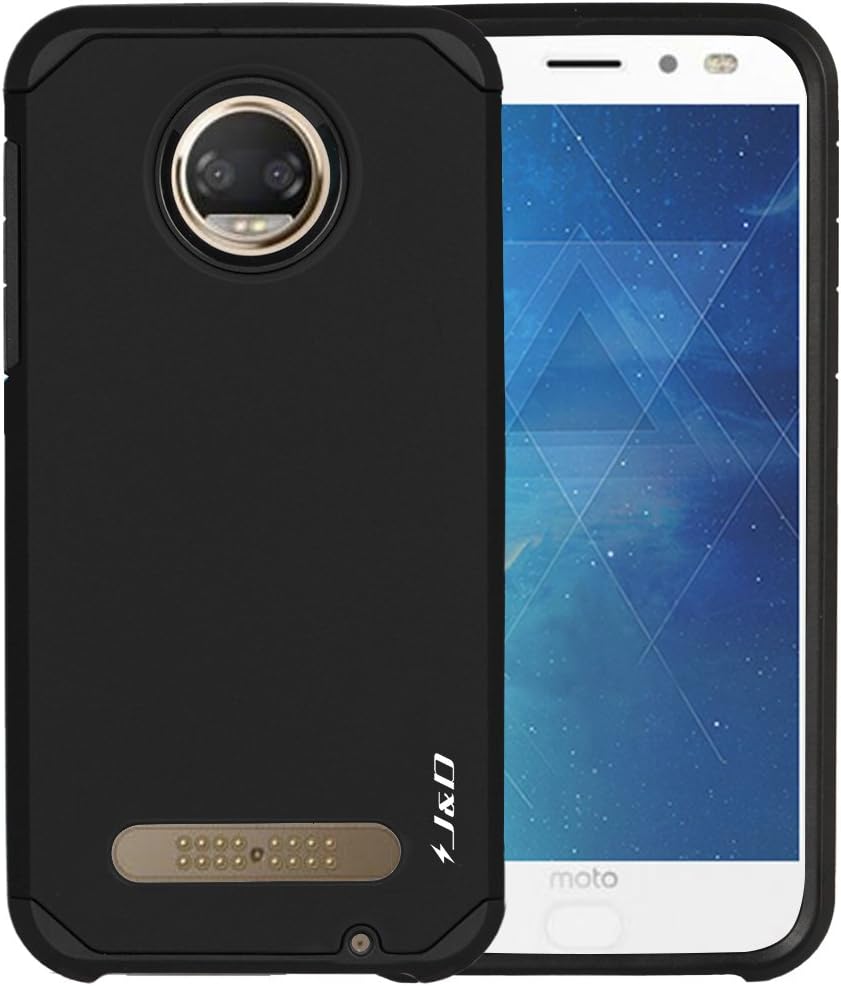 J&D Case Compatible for Moto Z2 Force Case, Heavy Duty Dual Layer Hybrid Shock Proof Protective Rugged Bumper Case for Motorola Moto Z2 Force Case, Black