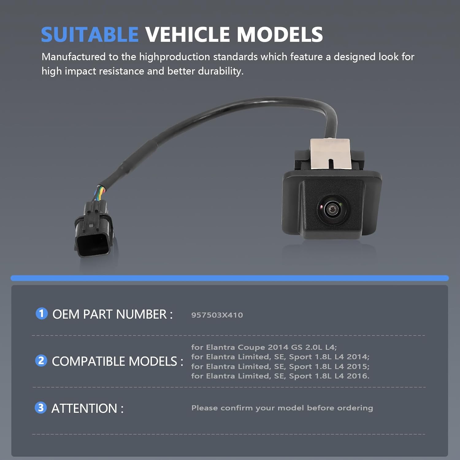 Back Up Camera Compatible with Elantra 2014-2016 Wide Angle Park Assist Reverse Camera 957503X410