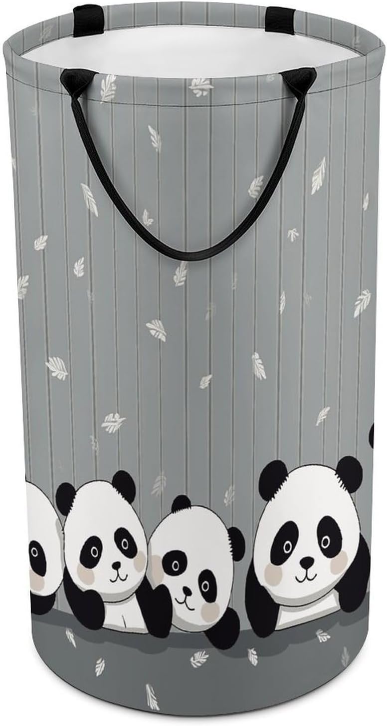 Funny Baby Panda Laundry Hamper with Handles Waterproof Collapsible Laundry Basket Large Lightweight Round Dirty Clothes Hamper for Home Dorm Bathroom Decor
