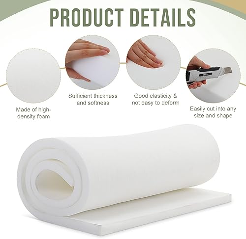 Miniatura 5 de Frienda 2 piezas de espuma de tapicería de 12 x 24 x 72 pulgadas, espuma de poliuretano blanco de espuma de poliuretano para reemplazo de asientos,