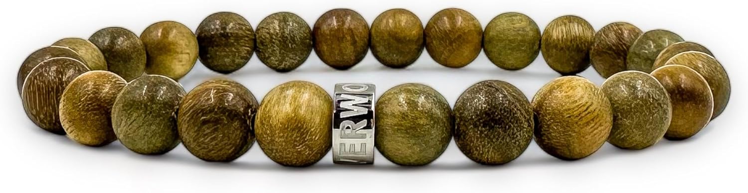 Everwood Premium Green Verawood Beaded Bracelet – 8mm Natural Hardwood Beads – Handmade Stretch Bracelet for Men and Women – Thoughtful Gift, Cascade Collection Original