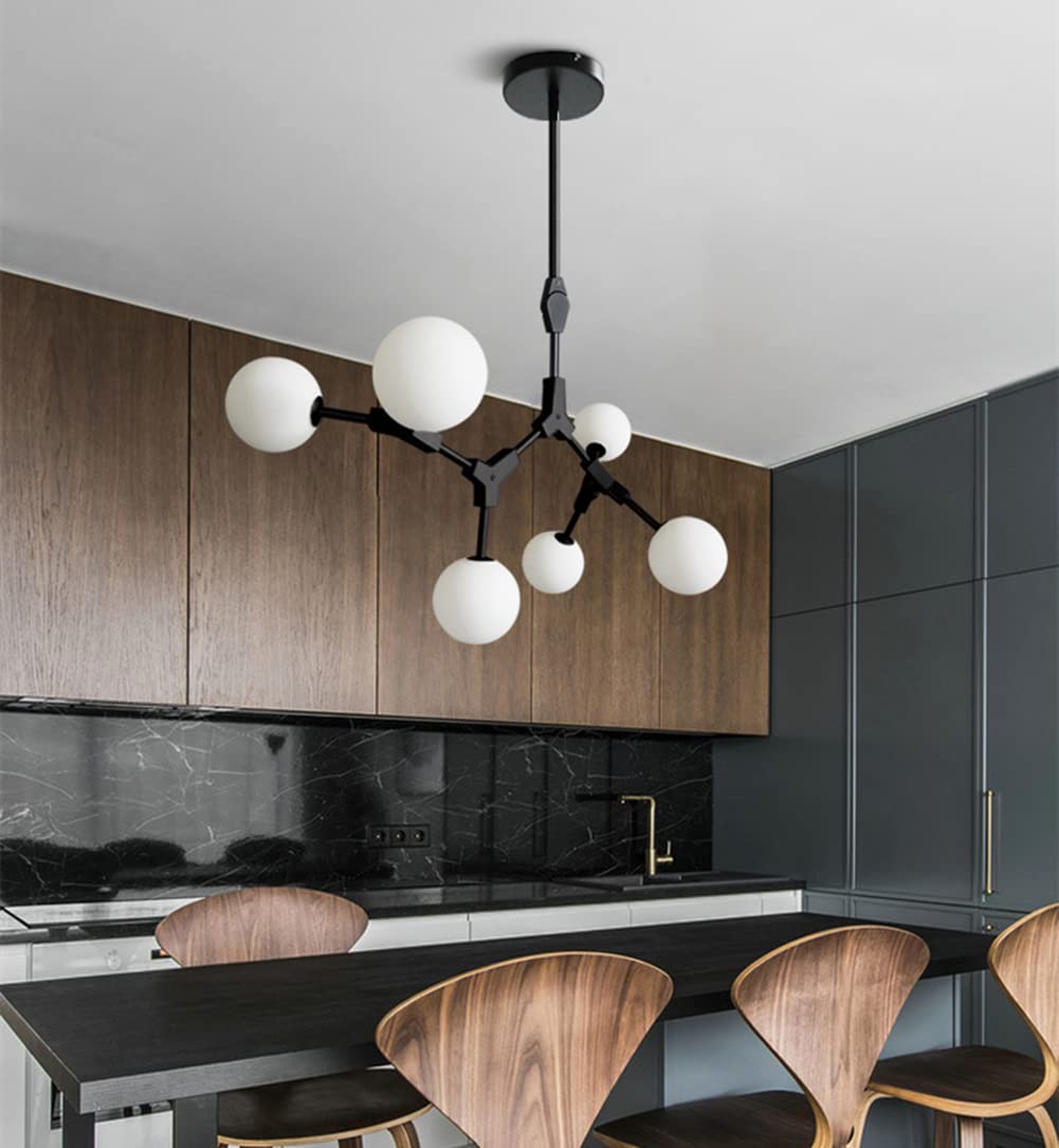 HYJAUSXB Molecule Chandelier Lighting Glass Globe Sputnik Gold 8 Lights Mid-Century Modern Linear Branch Chandeliers White Ball Pendant Light for Living Room Dining