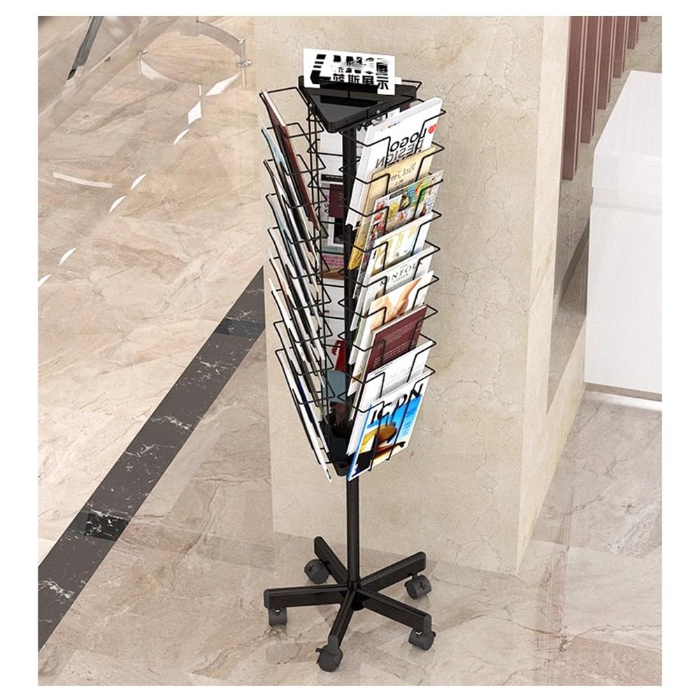 exproyzk Revistero de Suelo Expositor de cómics para folletos Organizador metálico con Ruedas y 27 Bolsillos, Acabado con Pintura en Polvo, 5 Ruedas