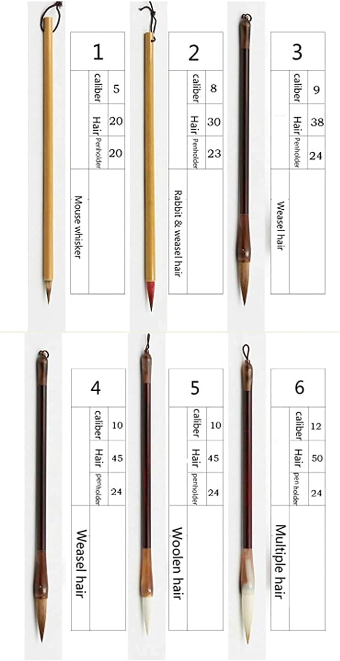 Chinese Calligraphy Brush Chinese Writing Brush Set sumi Brushes Chinese Calligraphy Brush Set, Writing Brush Professional Kanji Painting Brushes 6 Piece/Set for Students and Beginners
