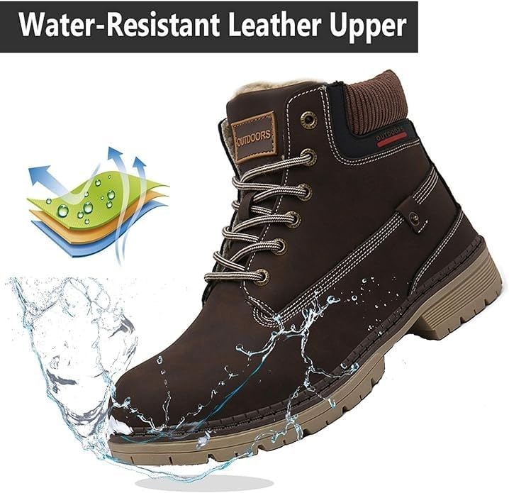 Eagsouni Mens Womens Snow Boots Warm Fur Lined Ankle Booties Hiking Trekking Trail Climbing Shoes Lace Up Anti-Slip Waterproof Working Outdoor Backpacking Boots - Image 3