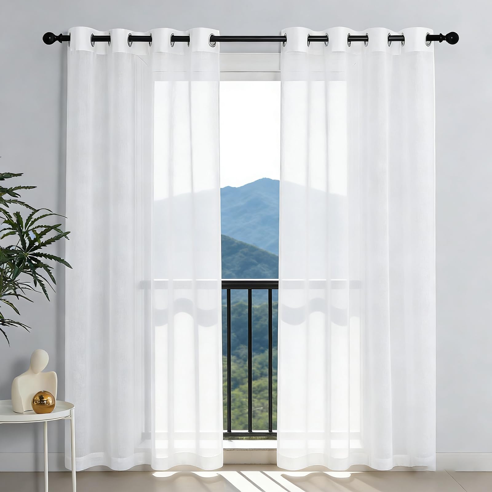 Voilage blanc 154x270 cm effet lin à oeillets pour fenêtre de chambre