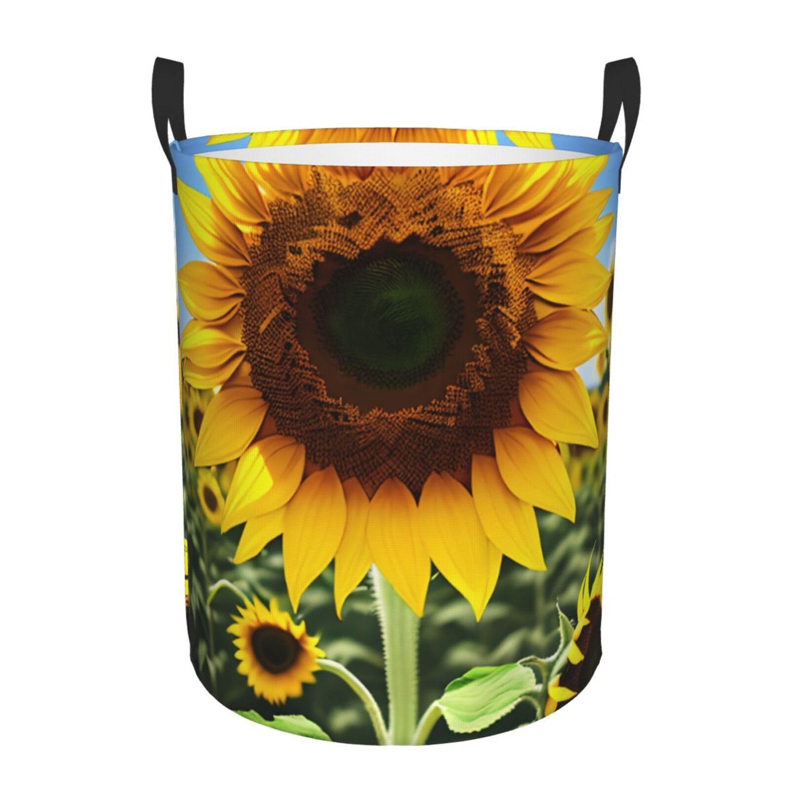 M Collapsible Laundry Hamper Round Yellow Sunflower Print Storage