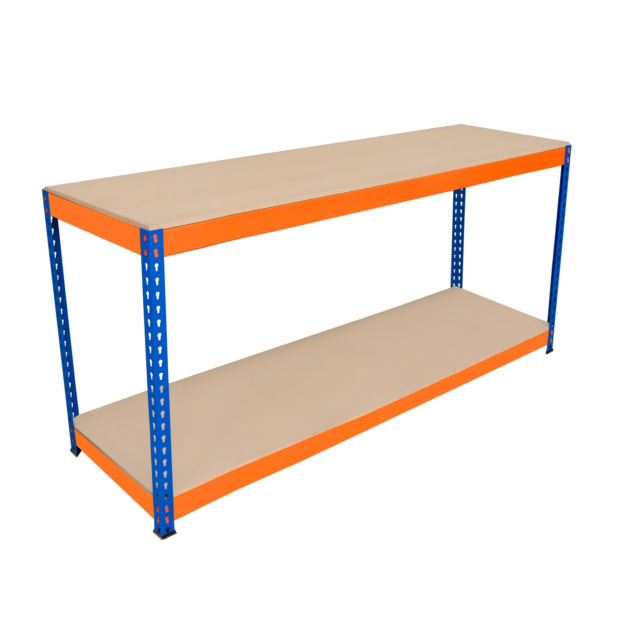 S-Rax 2-stufige Werkbank 180cm x 60cm x 90cm | 300kg/Regal & 6 verstärkte Stützbalken | Werkstatttisch Arbeitstisch | Stahl, Spanplatte & Gummifüße [Schraubenlos & Verstellbare Regalanordnung]