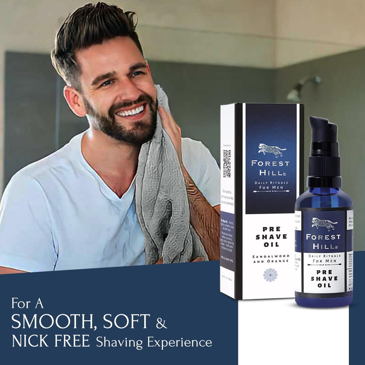 Forest Hill Set of 2 Luxury Men Grooming Shaving Kit, Lincoln Super Soft Bristle White Shaving Brush & Pre Shave Oil 50ml, Soften Hair, Hydrate & Protect Skin, Suitable For All Skin, Ideal For Personal & Professional Salon 2
