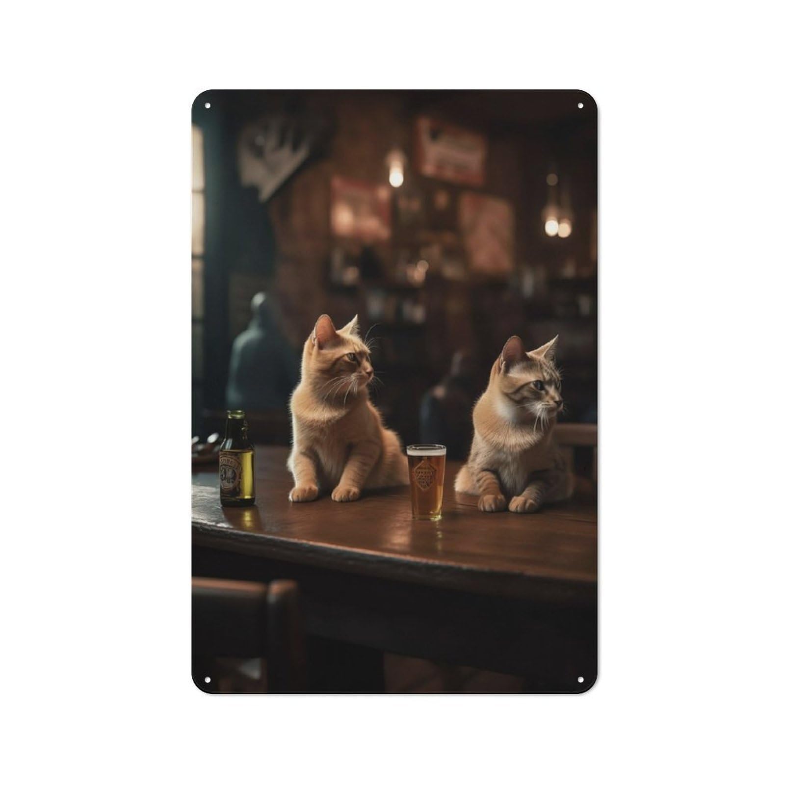 Junmoney Two Cats Bar Beer Drinking 30X20cm Rustic Metal Sign With For Guest Room Or Hallway, For Vintage Wall Decor Fans, For Metal Sign Collectors