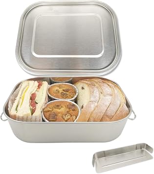 UPTRUST Leak Proof Stainless Steel Lunch Food Container, Large Bento Boxes Metal Lunch Box for Kids or Adults - Lockable Clips 1400ML/47oz