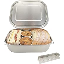 UPTRUST Leak Proof Stainless Steel Lunch Food Container Large Bento Box Metal Lunch Box for Kids or Adults - Lockable Clip 1400ml / 43oz