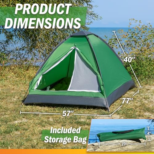 2 Person Camping Tent with Rain Fly and Carrying Bag - Lightweight Outdoor Tent for Backpacking, Hiking, or Beach Use by Wakeman Outdoors (Green) by Wakeman - Image 2