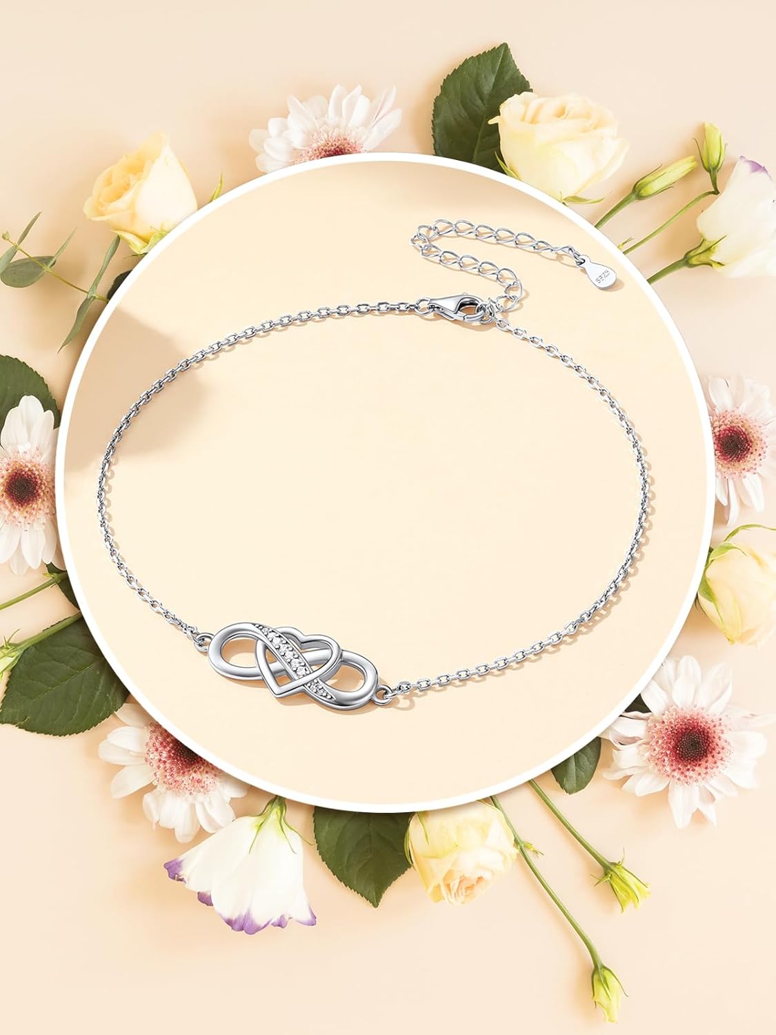 Custom4U Personalized Infinity Ankle Bracelets for Women 925 Sterling Silver Anklet Bracelet Endless Love Symbol Birthstone Charm Adjustable Foot Chain Jewelry Mothers Day Gifts for Mom Wife Women Her