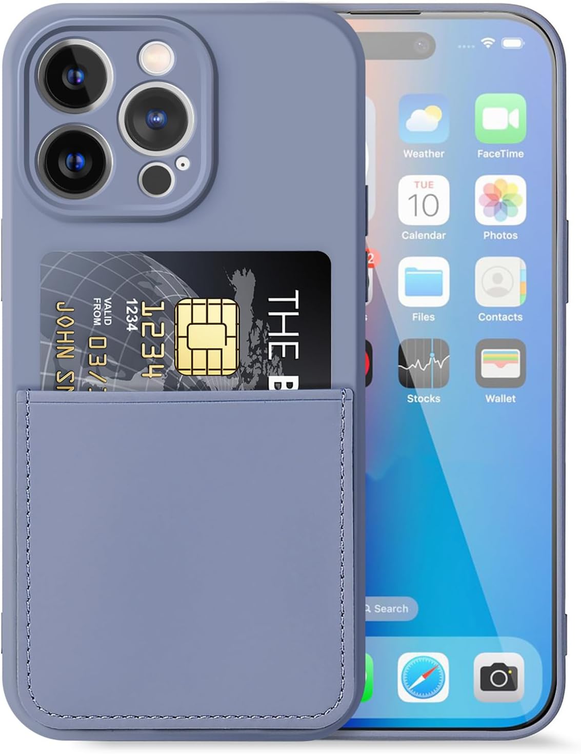 Ultra Slim Liquid Silicon Gel Case Compatible for iPhone 16 Pro 6.3 inch with Card Holder Sleeves Slot Ultra Slim Anti-Scratch Shockproof Wallet Cover for iPhone Lavender Grey