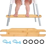 High Chair Footrest, Adjustable Height Bamboo Highchair Foot Rest Replacement with Rubber Ring and Fixing Ring, Baby Highchair Foot Pedal for Foot Support Footstool