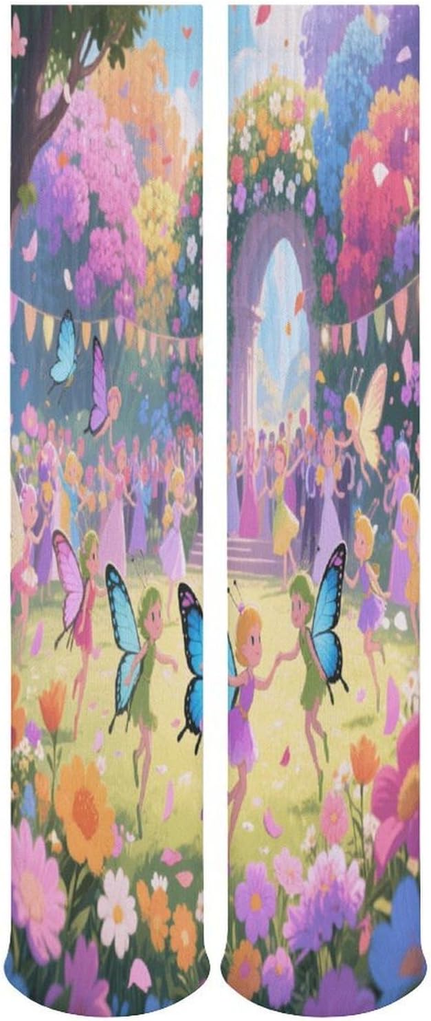 Flower Fairy Ball Crew Socks High Stocking Thermal Socks | Tube Socks-Breathable-Moisture-Soft-wicking for Hospital Pilates Yoga for women men Grippy for office and daily walking