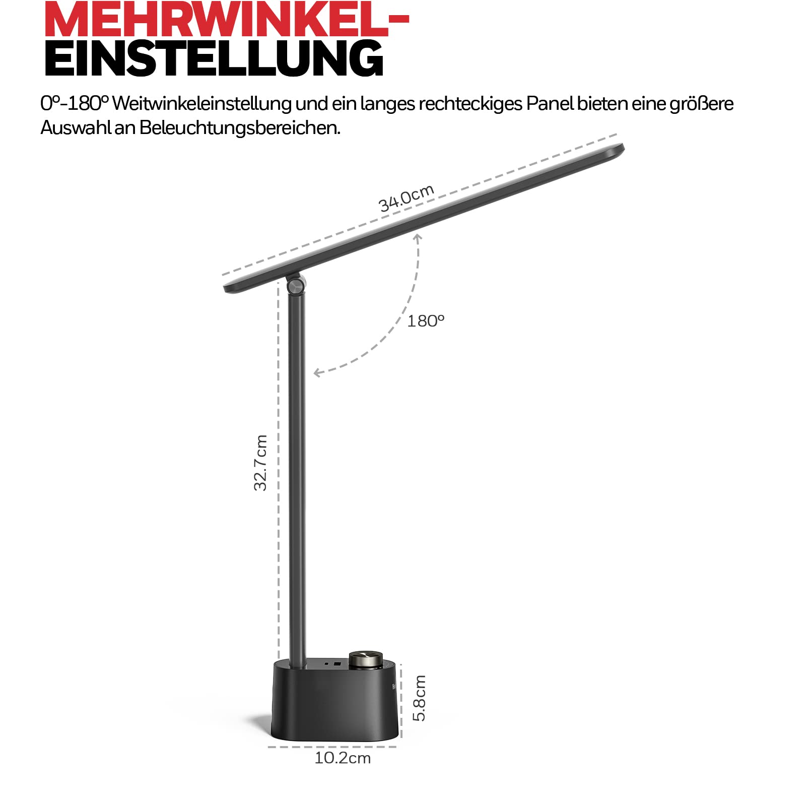 Honeywell H01 Pro augenschonende LED Tischleuchte für Zuhause | Sunturalux Chips, CRI≥95, 3000K-5500K, A+C Ladefunktion, dimmbare Tischleuchte für Studentenwohnheim, Schwarz