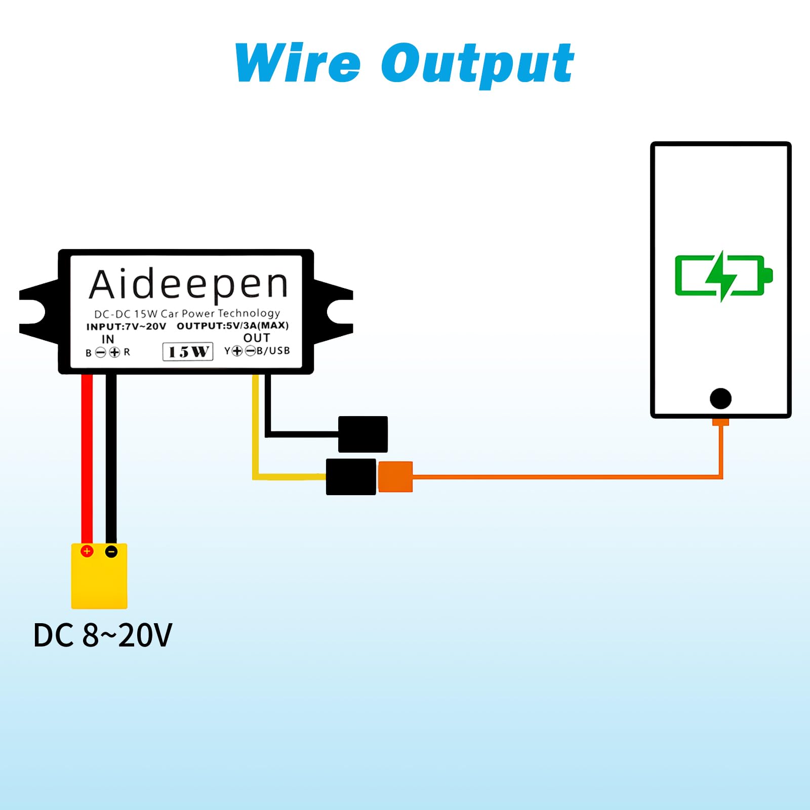 Moduł konwertera Buck DC 12 V na 5 V 3 A 15 W, Aideepen samochodowy konwerter zasilania z interfejsem przewodowym