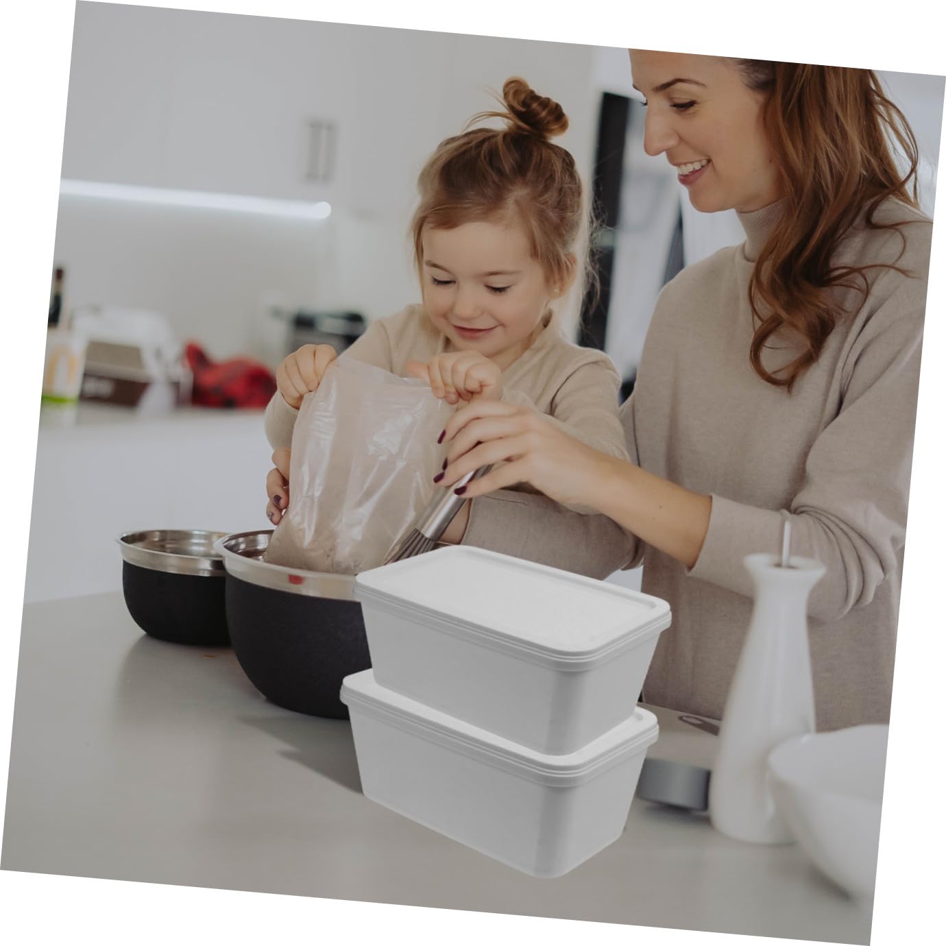 Ciieeo Contenitori Ermetici Chiusura Sicura 3 Litri per Gelato Set 2 Pezzi in Plastico Bianco Adatti per Congelatore per Conservazione Dessert e Uso Domestico