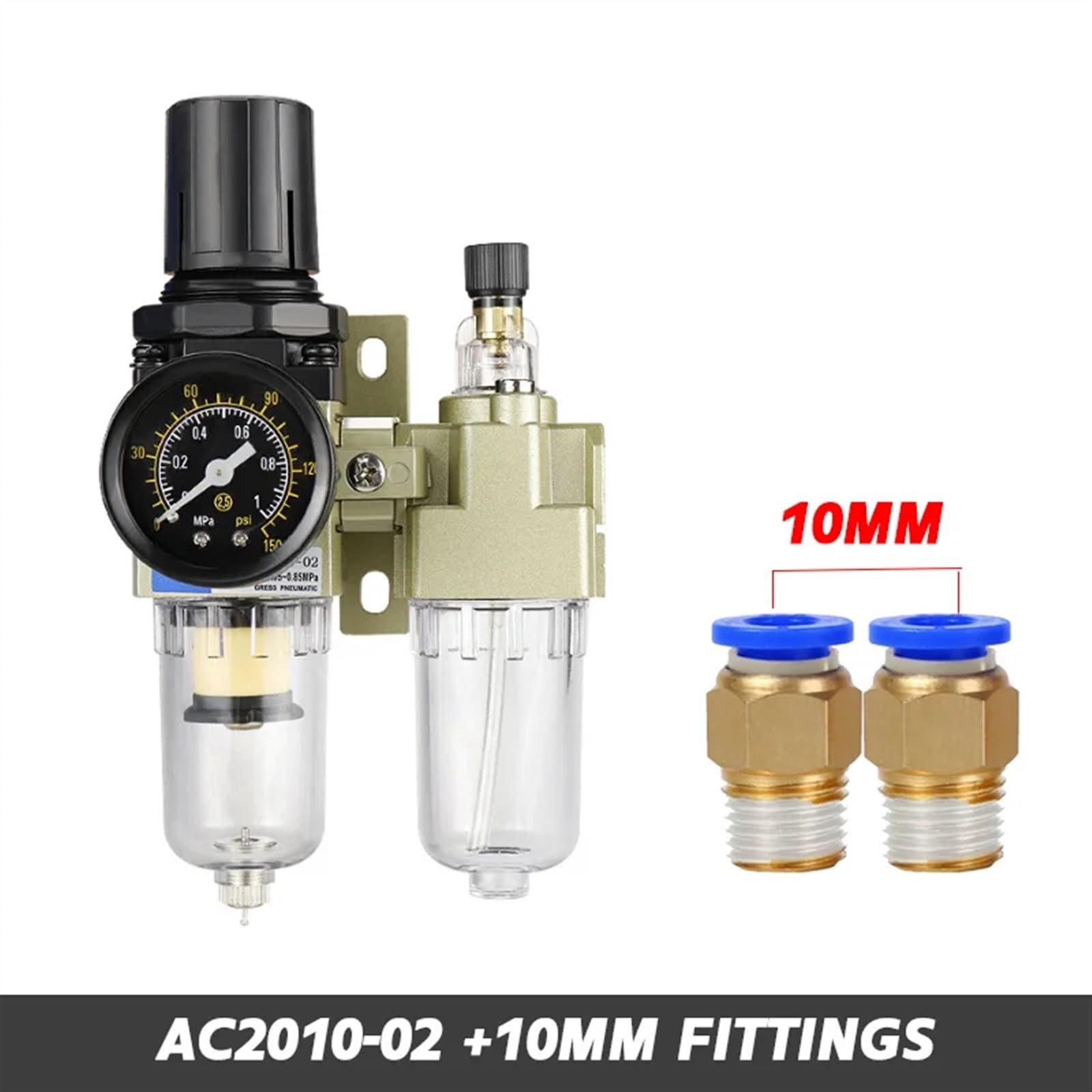 AC2010-02 Compressore Filtro Aria Regolatore di Pressione Trappola Pneumatica Olio Separatore Acqua Pompa Drenaggio Manuale (AC2010-02 w PC10)