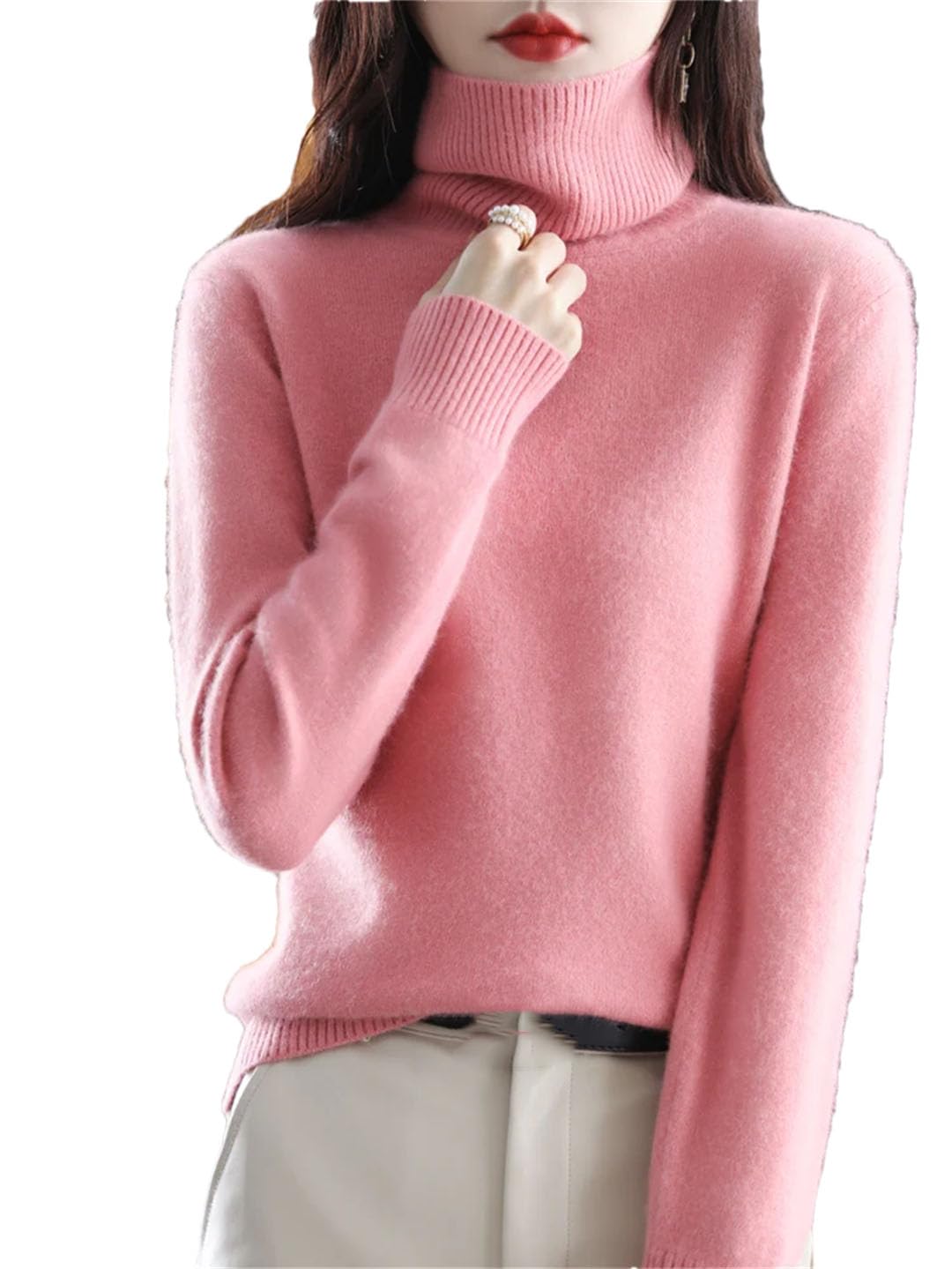 Damski sweter z golfem w jednolitym kolorze, wąski, miękki, ciepły, długi rękaw, Pnnrk, XL