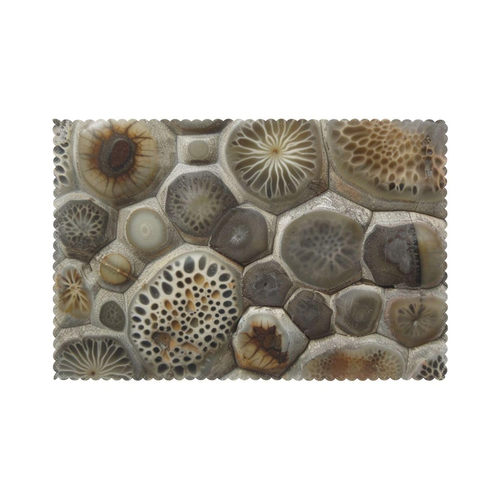 Petoskey Stone Printed Placemat Heat Resistant Place Mats Set of 6 PCS Washable Kitchen Table Mats, 12x18 Inch