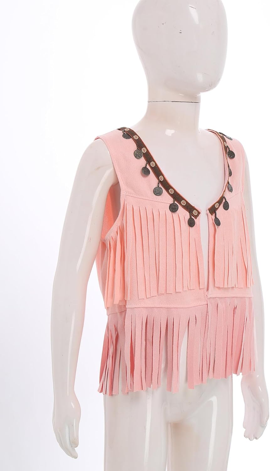 Kids Girls Sleeveless Fringe Tassel Bohemia Style Outerwear Vest Western Cowgirl Waistcoat Casual Wear