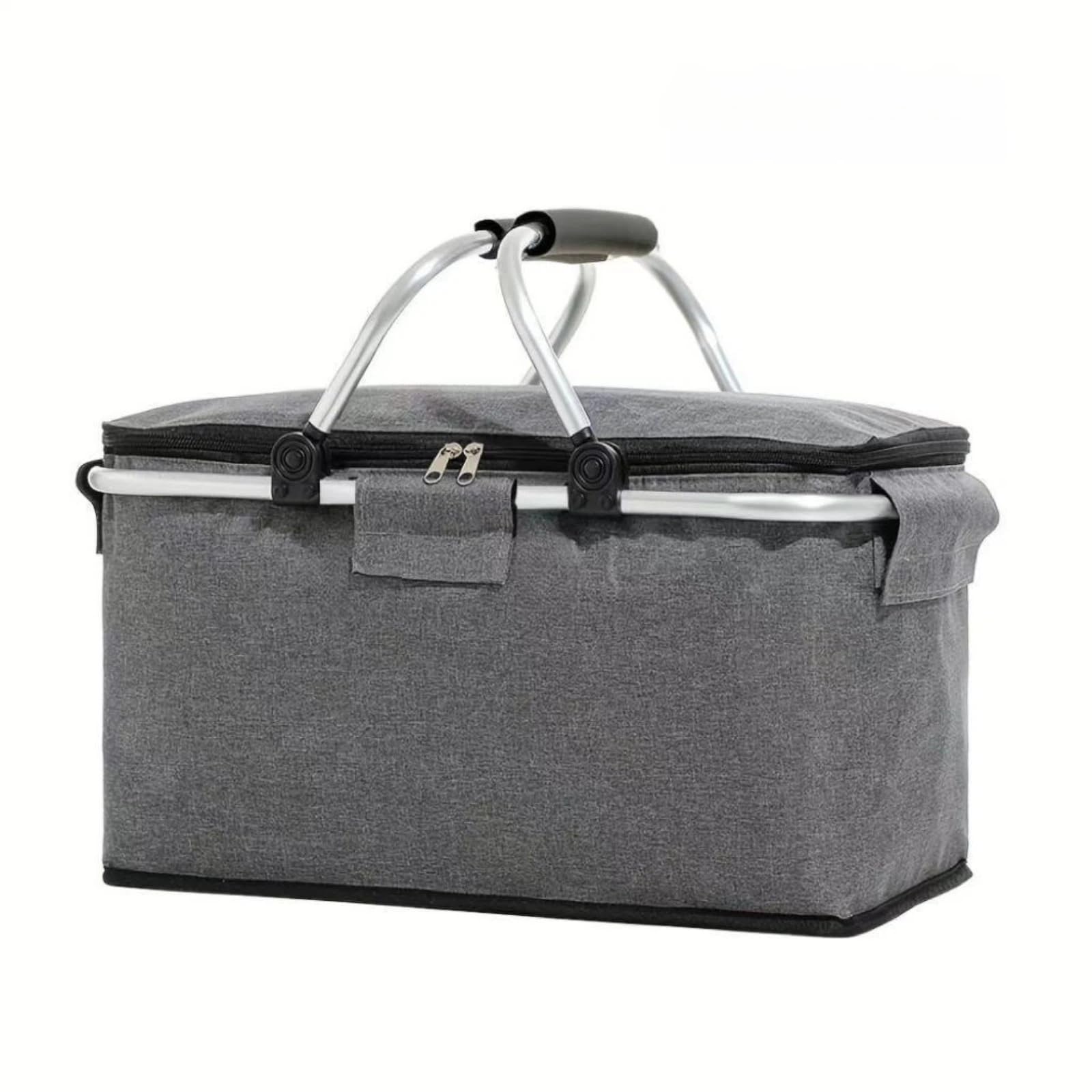 Foldable insulation picnic basket Oxford cloth thick ice pack outdoor portable large capacity picnic bag camping cold preservation storage basket