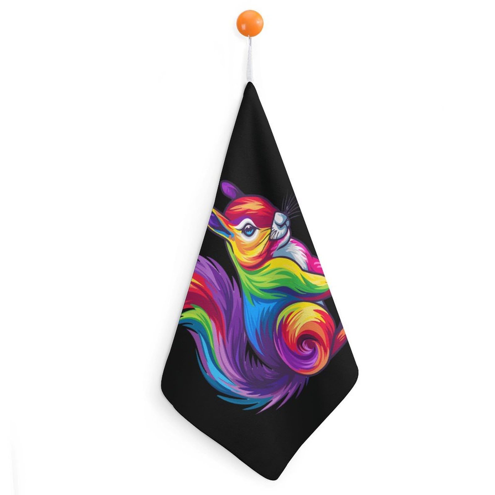 CGSBNGHA Cute Rainbow Squirrel Hand Towel Hanging Face Towels Cleaning Cloths Handkerchief for Bathroom Kitchen