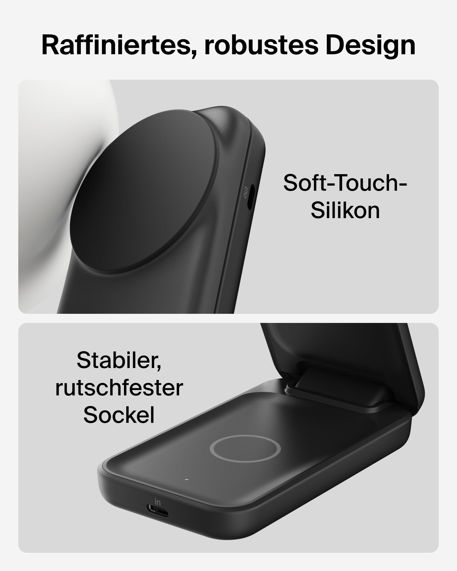 Belkin UltraCharge Qi 2.2 Ladestation 2 in 1, 25W, Ladegerät MagSafe Kompatibel, Induktive Ladestation für iPhone 17, iPhone Air, AirPods, Pixelsnap, mit USB-C-Anschluss, 45-W-Adapter – Schwarz