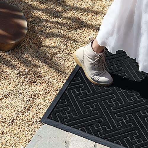 Fasiner Dirt Trapper Door Mat 60 x 90 cm, Black Heavy Duty Rubber Door Mats Outdoor & Indoor, Washable Barrier Non-Slip Outdoor Mats for Front Door, Outside, Entryway, Inside, Patio, Entrance(Maze)