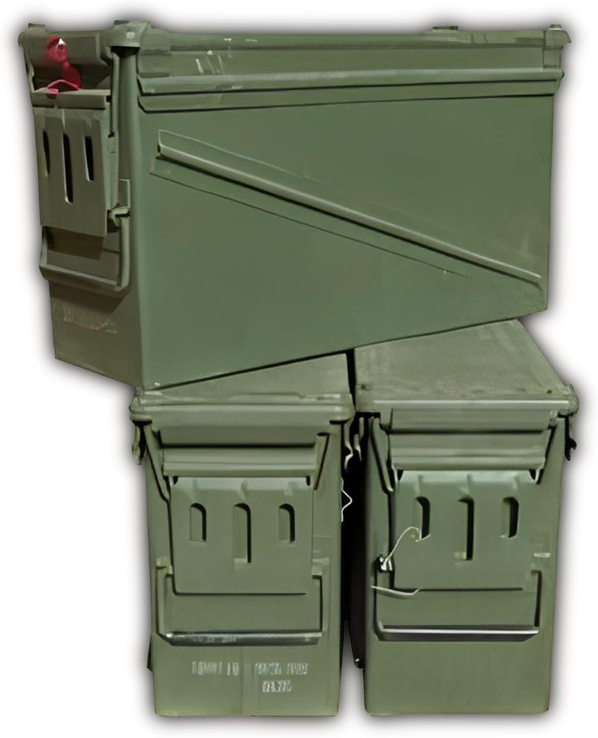 Olive Drab Green Metal Ammo Storage Holder Box (17.5” x 6” x 10”) - Tactical box w/Front Metal Latch, Swing-Out Handle (Pack of 3) – Ammo Can Surplus - Alloy Steel - for Emergency Supplies