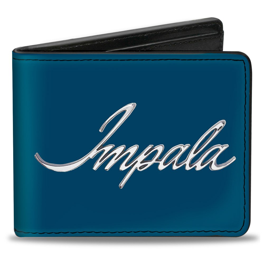 Buckle-Down mens Buckle-down Pu Bifold - Impala Script Emblem Blue/Silver Wallet, Multicolor, 4.0 x 3.5 US