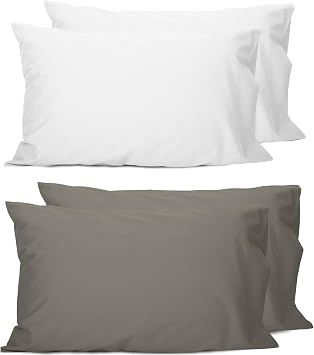Sunflower King Pillowcases White Set + Taupe Gray Set, 100% Cotton 2040 inches, Soft and Breathable