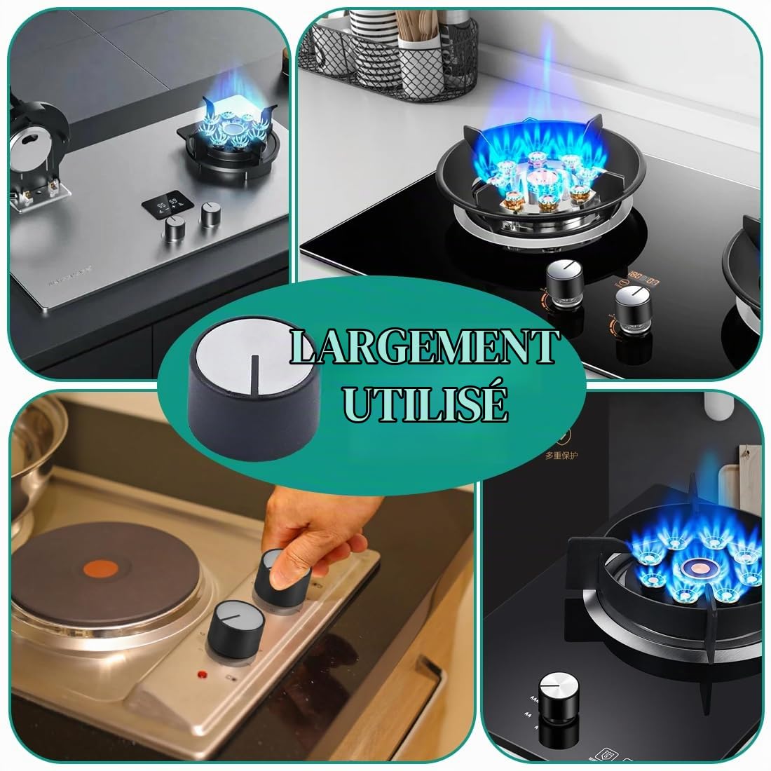 Pièces et accessoires pour tables de cuisson, 4 boutons de four, boutons de plaque de cuisson de 6 mm, boutons de commande universels pour plaques de cuisson à gaz (noir)