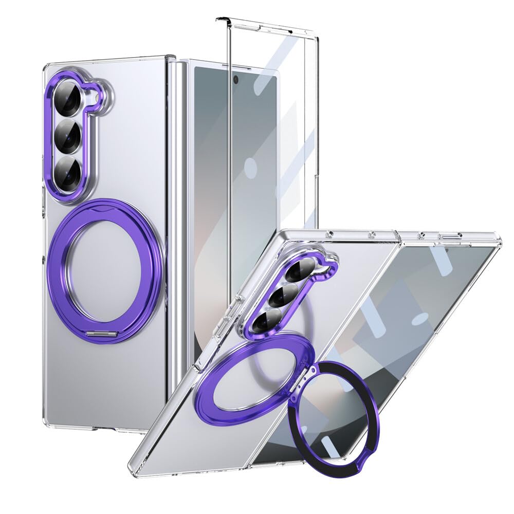Generic Schutzhülle für Samsung Galaxy Z Fold 3 (Farbe: Lila), magnetischer Ringständer, transparente Schutzhülle, harte Rückseite