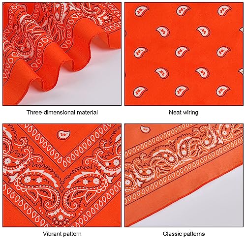 Aomig Bandana Herren Damen, Premium Halstuch Kopftuch, Unisex Tuch Bindetuch, Paisley Muster Headwear Haar Schal Ansatz Handgelenk Kopf Biker, Orange (55 x 55 cm)
