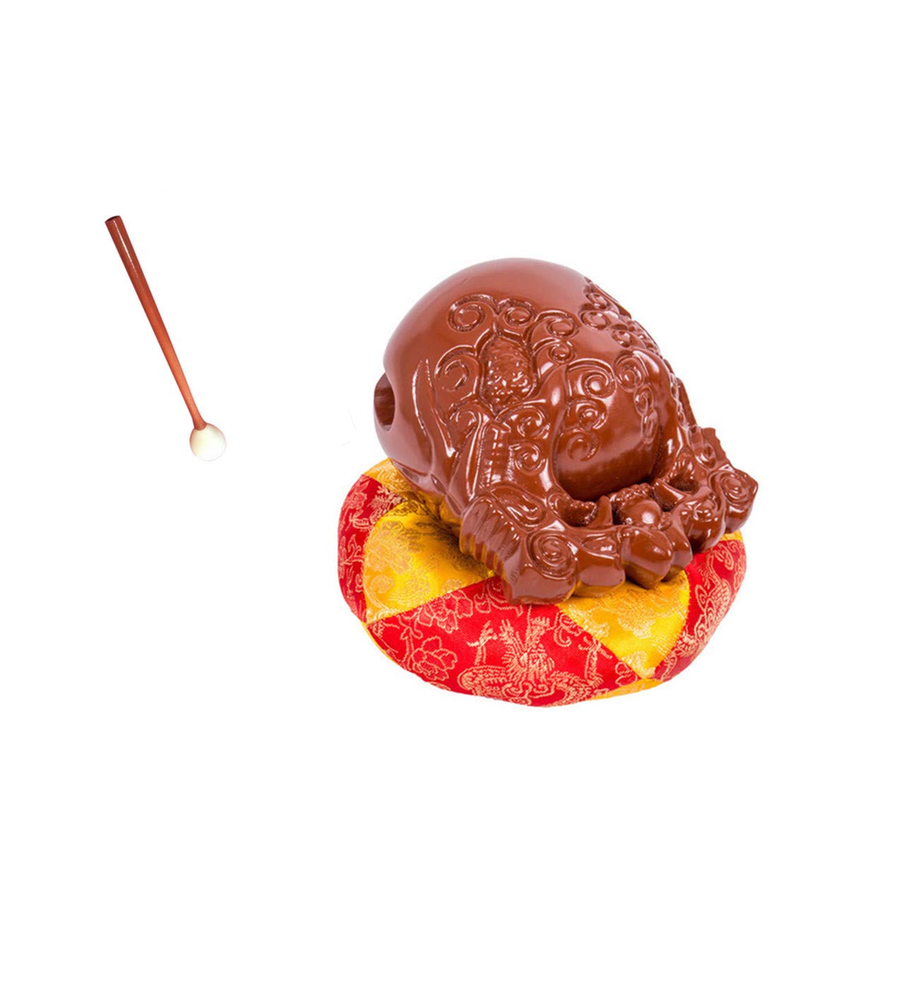 Unafreely Buddhist Camphorwood Wooden Fish Temple Block Zen Drum with Mat 3.5 inch 4.0 Inch 5.0 Inch (4.0 Inches, Brown)