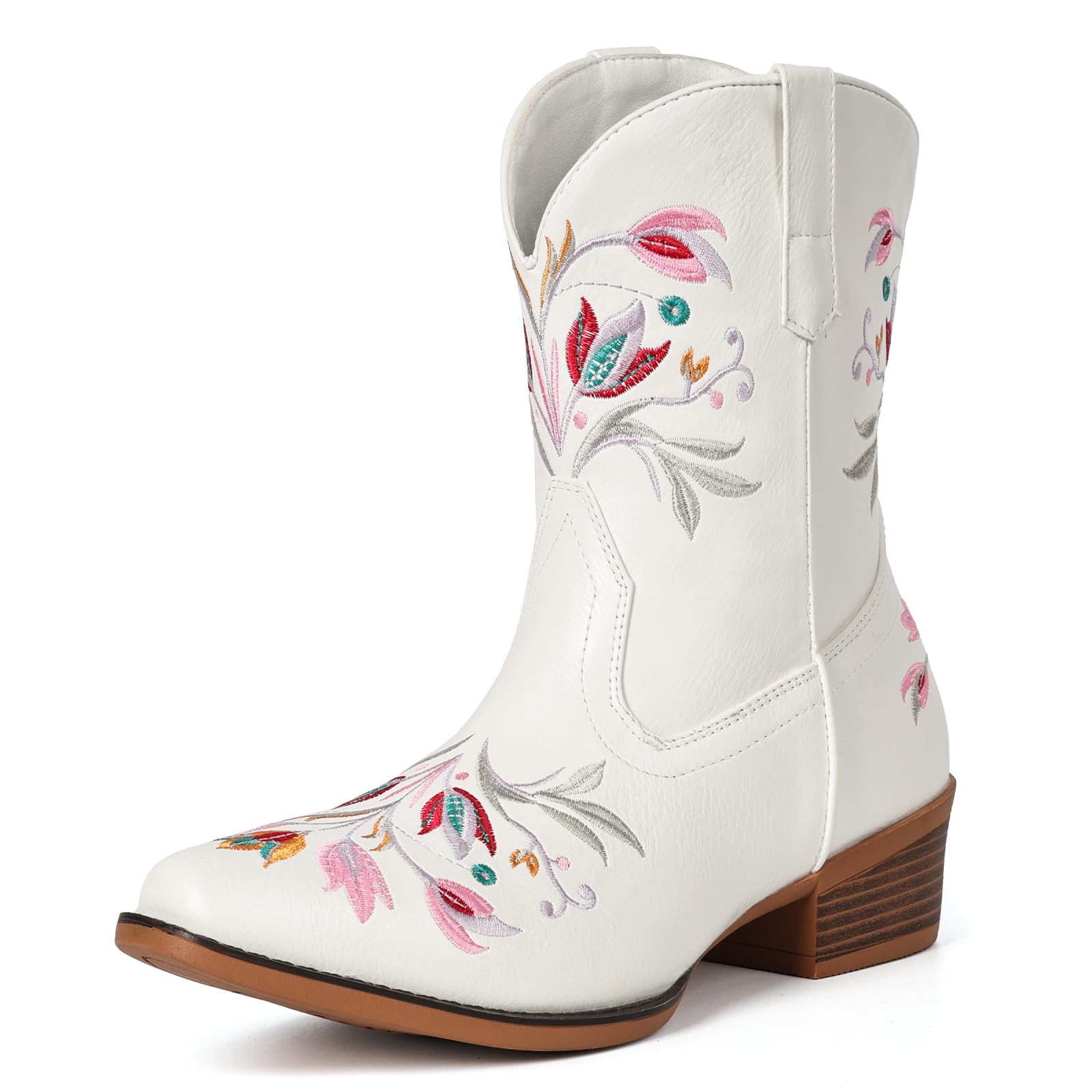 fioralie Cowboy Boots for Women Western Flower Embroidered Ankle Cowgirl Boots Snip Toe Chunky Heel Stitched Retro Classic Boot Botas-picture-54