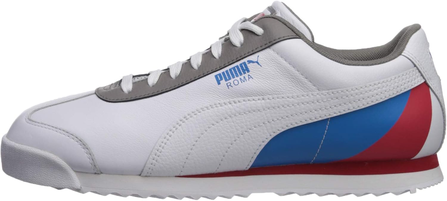 Puma Unisex-Adult Roma Basic Sneaker, White-High Risk Red-Indigo Bunting, 12 M US