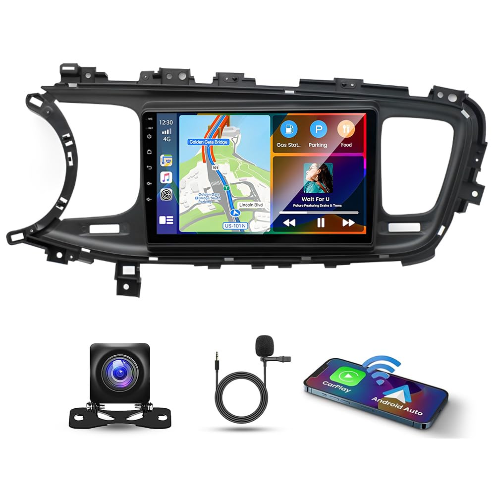 Android 13 Double Din Car Stereo for Kia Optima 2011-2015, 9 Inch HD Touch Screen Car Radio Receiver w/Wireless Carplay & Android Auto GPS Navigation