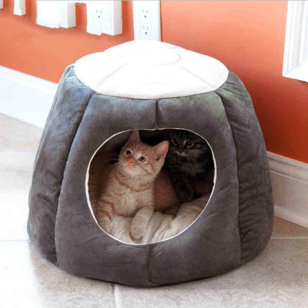 POPETPOP Round Pet Nest Mat for Outdoor Dog House Warm Canopy Bed for Pp Cotton