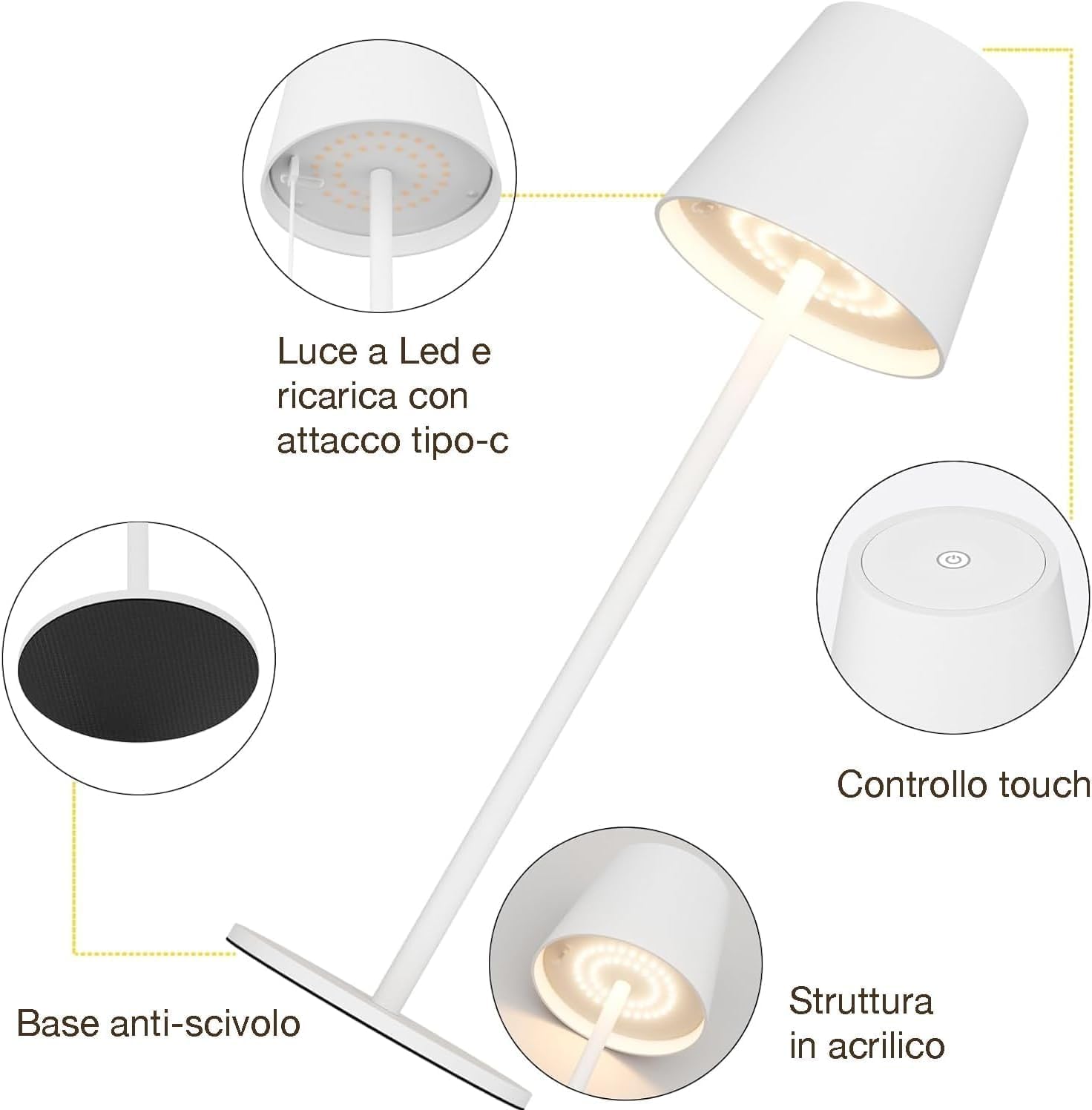 081 Store - 6 PEZZI LAMPADA DA TAVOLO SENZA FILI RICARICABILE BIANCHE, LAMPADA DA TAVOLO LED DIMMERABILE E CON 3 TONALITà DI LUCE, DIMMERABILE 3000-65000K ED IMPERMEABILE IP54