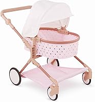 Vista 1 de LullaBaby – Cochecito de juguete rosa de 14 pulgadas con estrellas doradas para gemelos – Toldo plegable, ruedas giratorias y canasta