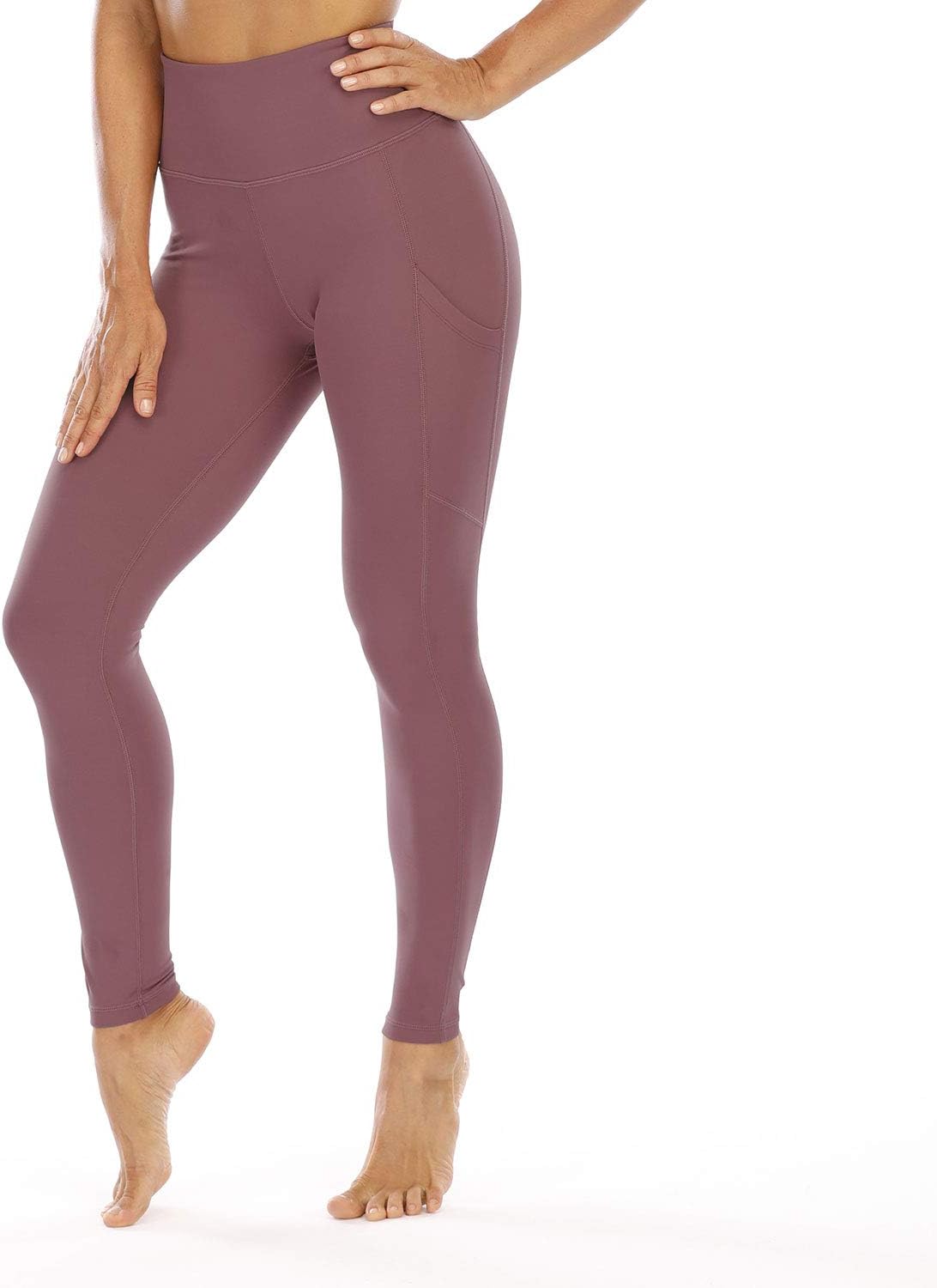 High Waisted Tummy Control Yoga Pants with Pockets for Women, Four Way Stretch Workout Leggings Purple Red