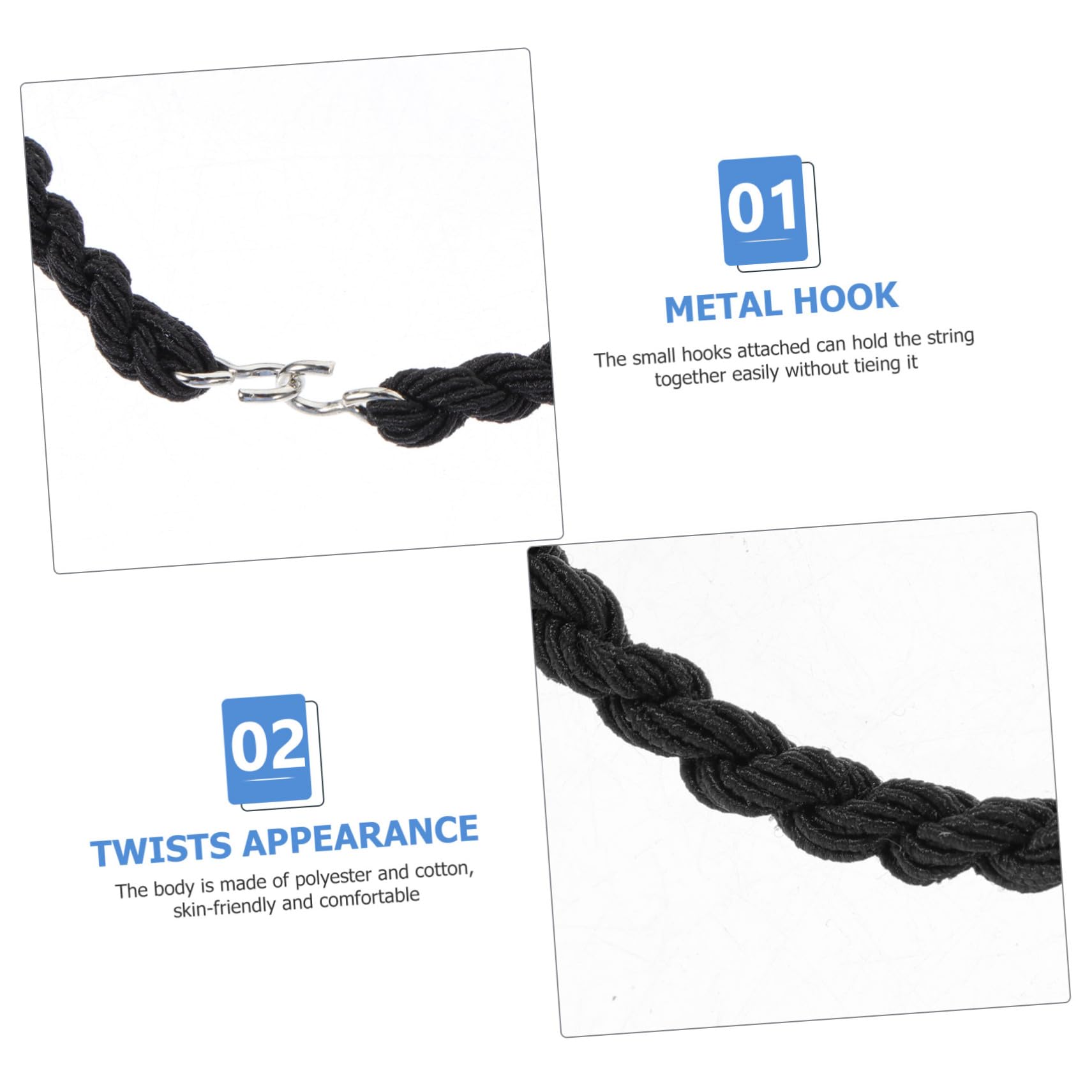 WOONEKY Camping Leggings Rope 3 Pairs of Black Adjustable Bungee Cords Elastic Lashing Straps for Hiking Cycling