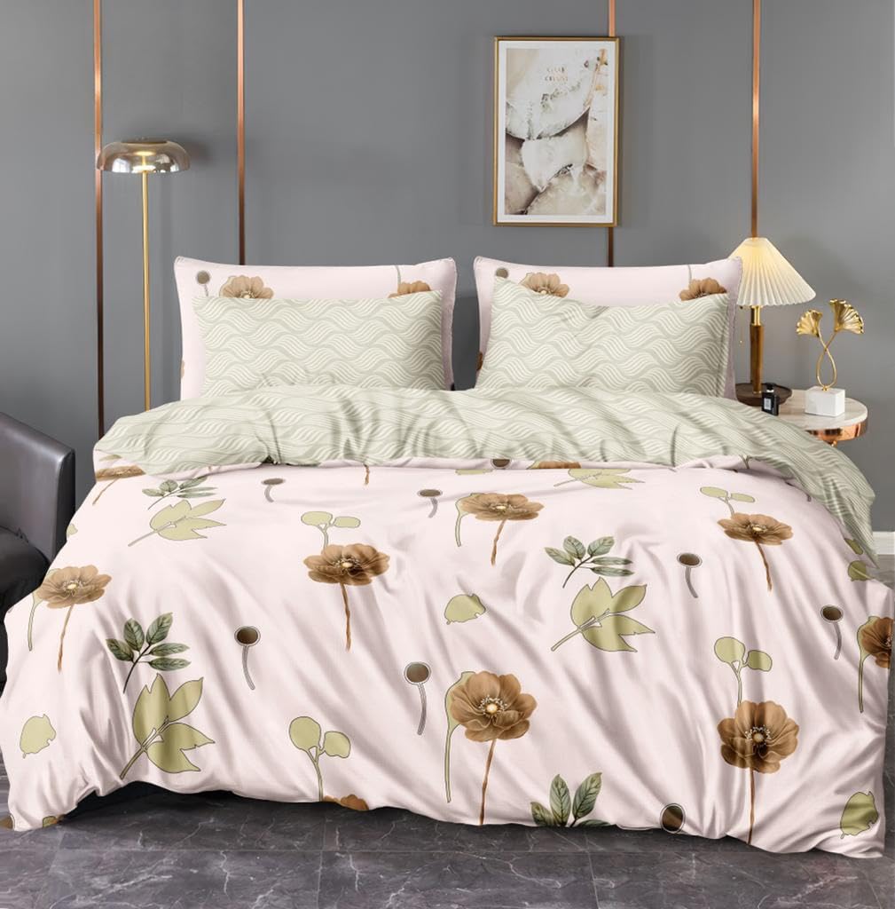 SHOPICTED Microfiber Super Soft Ac Comforter/Duvet for Double Bed King Size 90 X 100 Inch, Reversible (Multicolor) - Brown Rose-350 TC